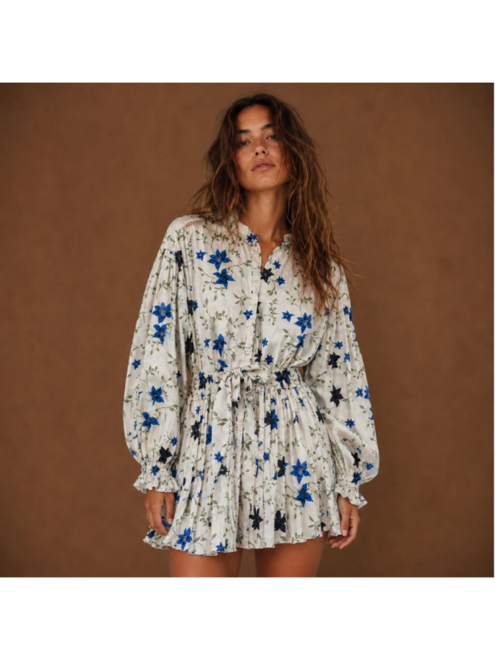 Free People Wildflower Smocked Mini Shirt Dress Sz S